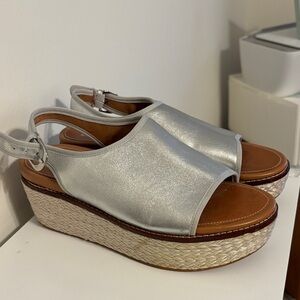 Fitflop Silver Metallic Espadrille Platform Slingback Sandals